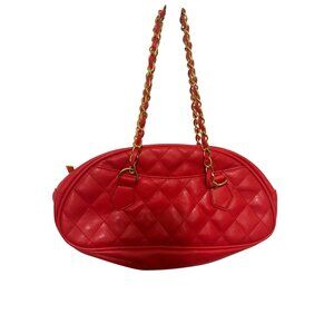 Bijoux Terner Purse Red Quilted with Gold Chain Zip Closure 12x6
